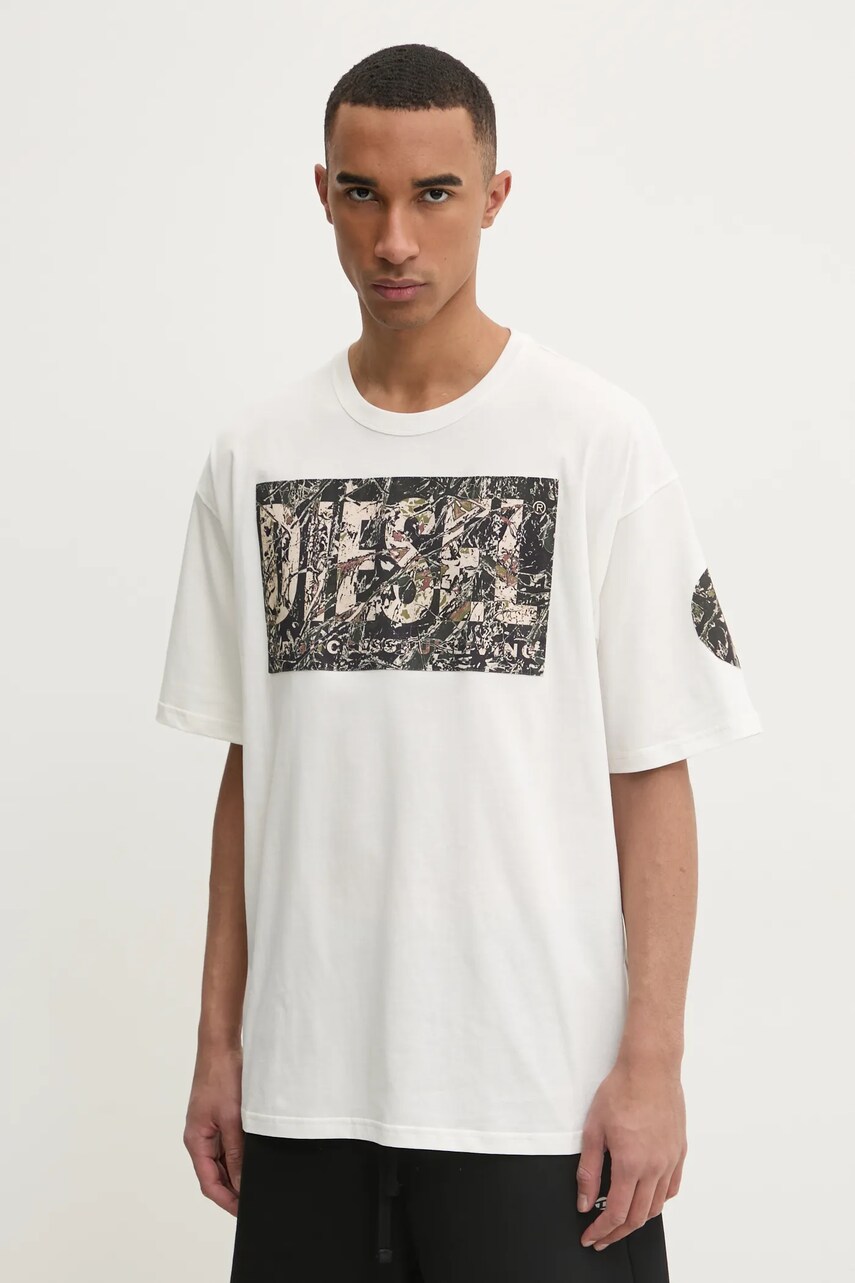 Diesel tricou T-BOXT-R22 T-SHIRT barbati, culoarea bej, cu imprimeu, A17613.0AGRI