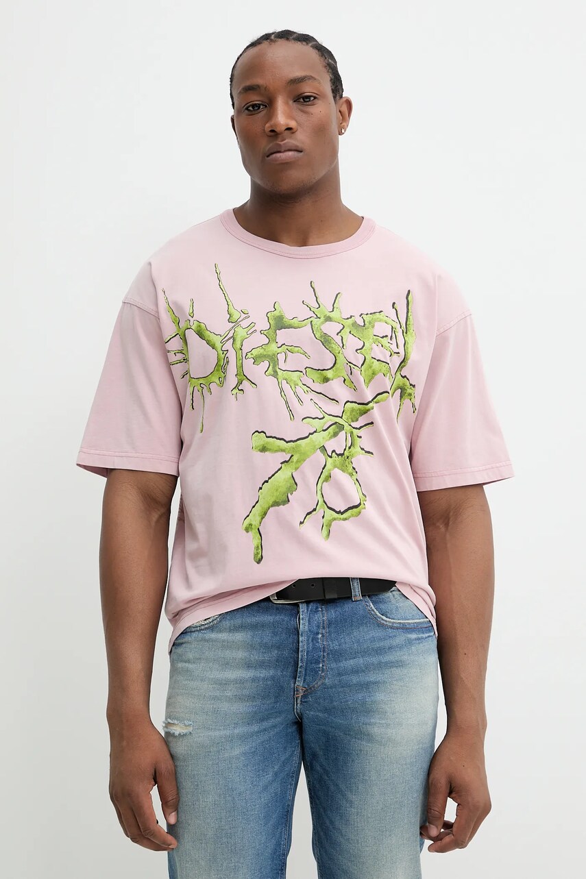 Diesel tricou din bumbac T-BOXT-R28 T-SHIRT bărbați, culoarea roz, cu imprimeu, A17639.0SLBT