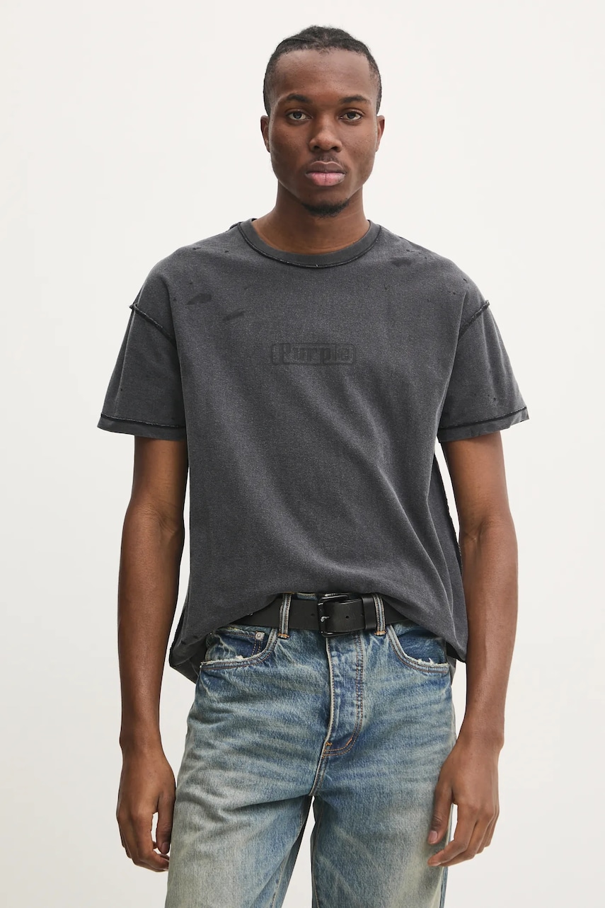 PURPLE BRAND tricou din bumbac TEXTURED INSIDE OUT TEE bărbați, culoarea gri, cu imprimeu, P101-JBCP125 PURPLE BRAND tricou din bumbac TEXTURED INSIDE OUT TEE bărbați, culoarea gri, cu imprimeu, P101-JBCP125