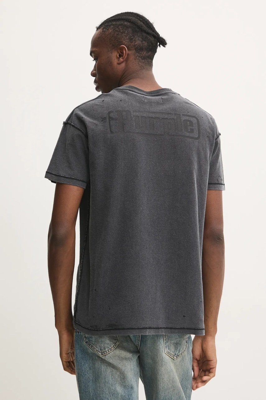 PURPLE BRAND pamut póló TEXTURED INSIDE OUT TEE szürke, férfi, nyomott mintás, P101-JBCP125 termék 2. képe