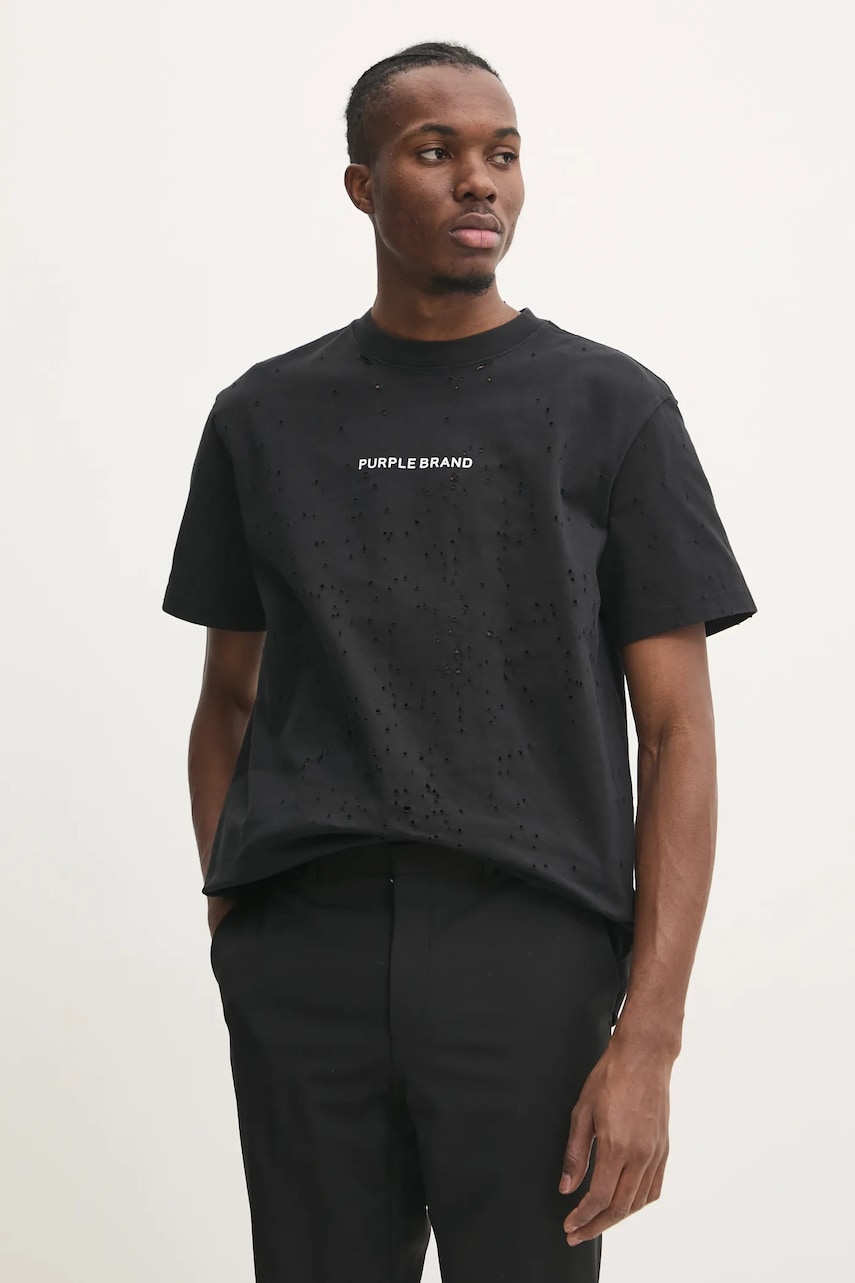 PURPLE BRAND tricou din bumbac HWT JERSEY SS TEE bărbați, culoarea negru, cu imprimeu, P117-HBBT125 PURPLE BRAND tricou din bumbac HWT JERSEY SS TEE bărbați, culoarea negru, cu imprimeu, P117-HBBT125