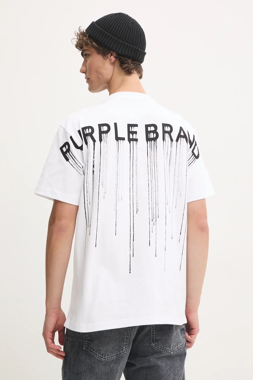 PURPLE BRAND tricou din bumbac HWT JERSEY SS TEE barbati, culoarea alb, cu imprimeu, P117-HWWD125