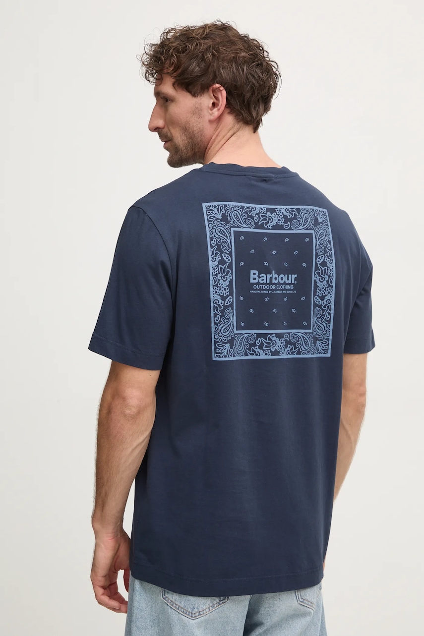 Barbour tricou din bumbac barbati, culoarea albastru marin, cu imprimeu, MTS1382NY91 Barbour tricou din bumbac barbati, culoarea albastru marin, cu imprimeu, MTS1382NY91