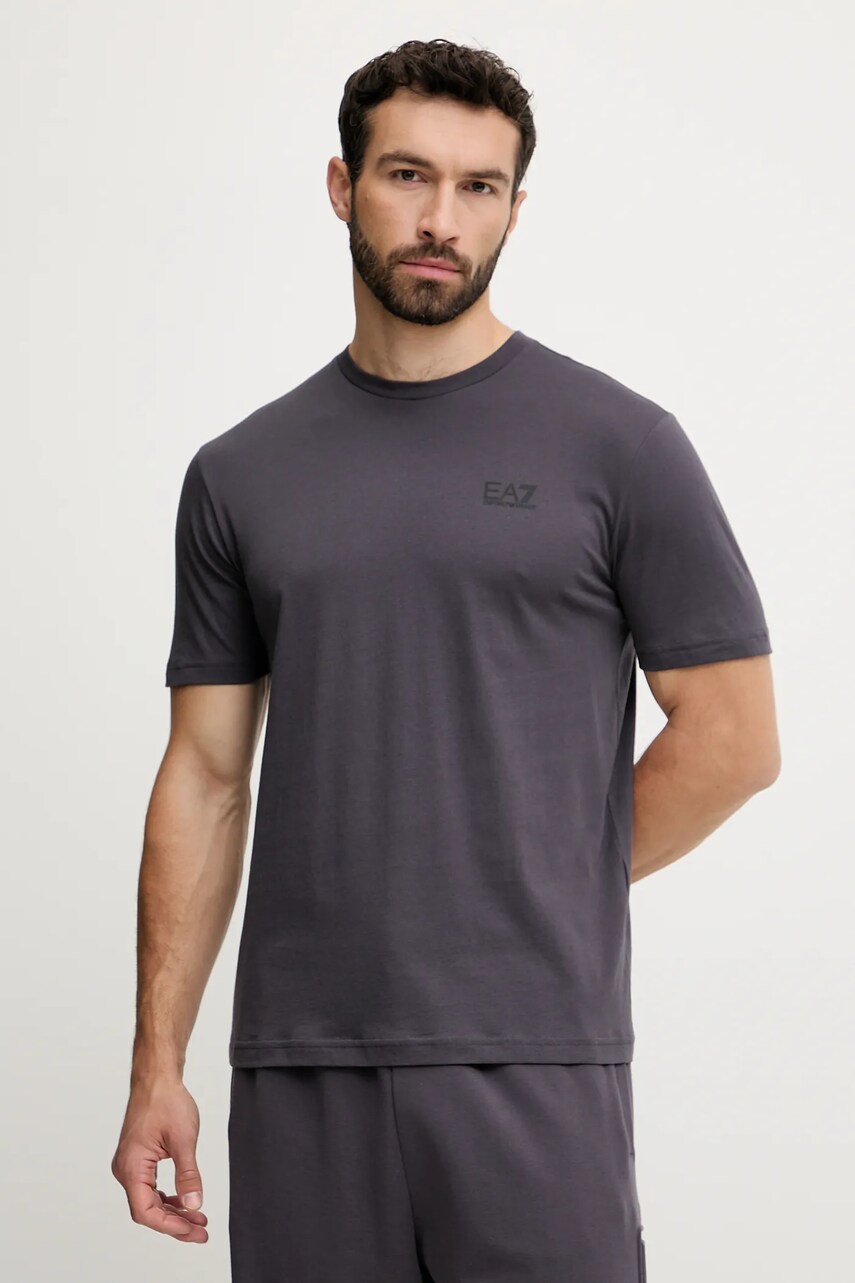 Levně Bavlněné tričko EA7 Emporio Armani pánské, šedá barva, s potiskem, AF10375.7M000567