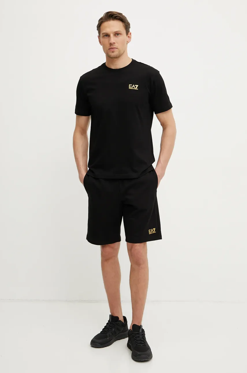 Хлопковая футболка EA7 Emporio Armani мужская цвет чёрный с принтом AF10375.7M000567 Хлопковая футболка EA7 Emporio Armani мужская цвет чёрный с принтом AF10375.7M000567