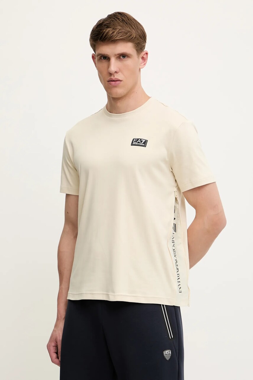 Levně Tričko EA7 Emporio Armani pánské, béžová barva, AF14616.7M000516