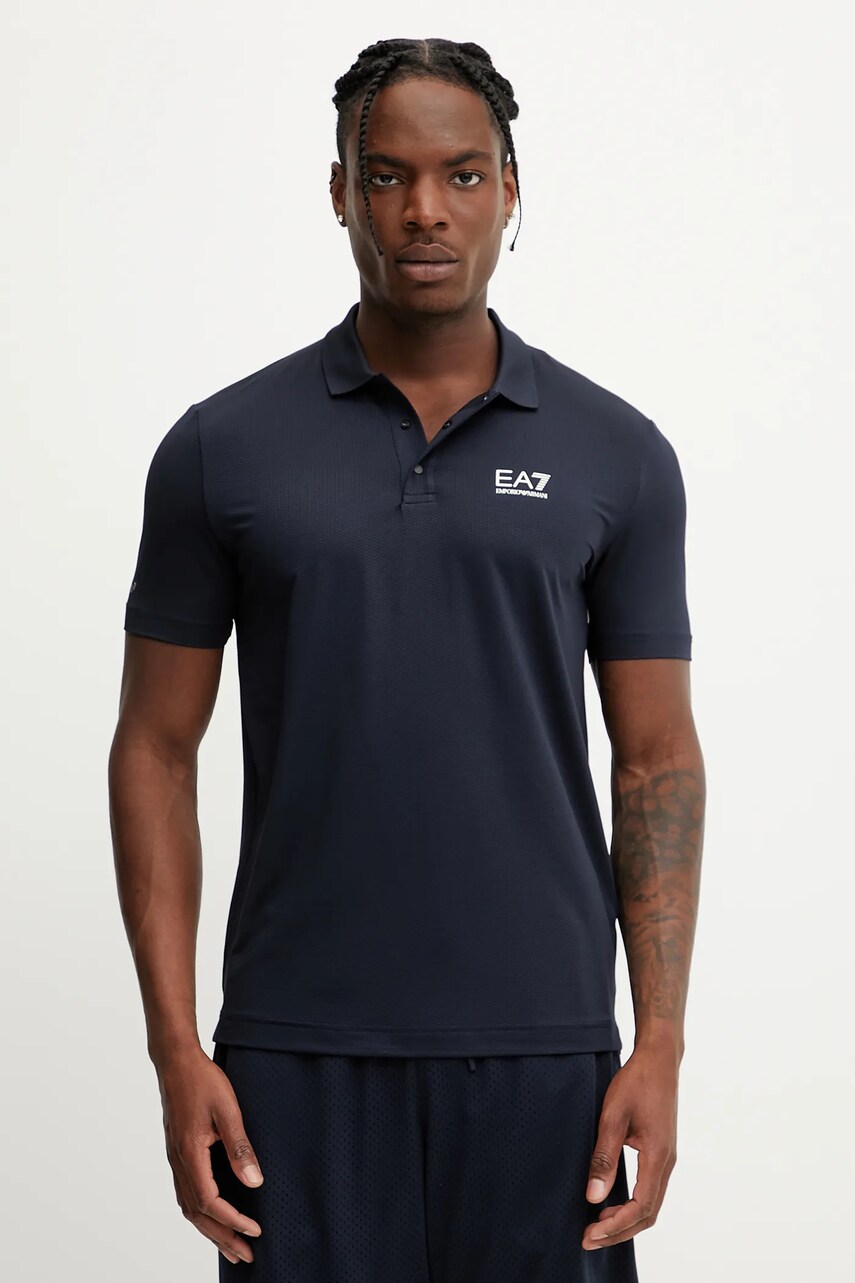 EA7 Emporio Armani polo de antrenament culoarea bleumarin, cu imprimeu, AF13755.7M000168