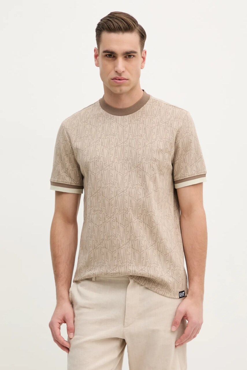 EA7 Emporio Armani tricou bărbați, culoarea bej, cu imprimeu, AF13960.7M000099