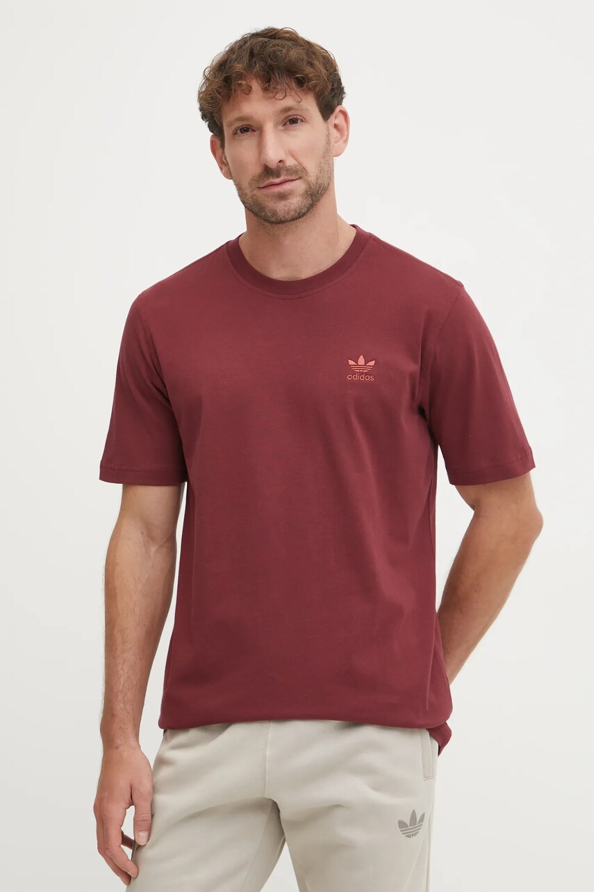 adidas Originals tricou din bumbac Trefoil barbati, culoarea bordo, neted, JC9992