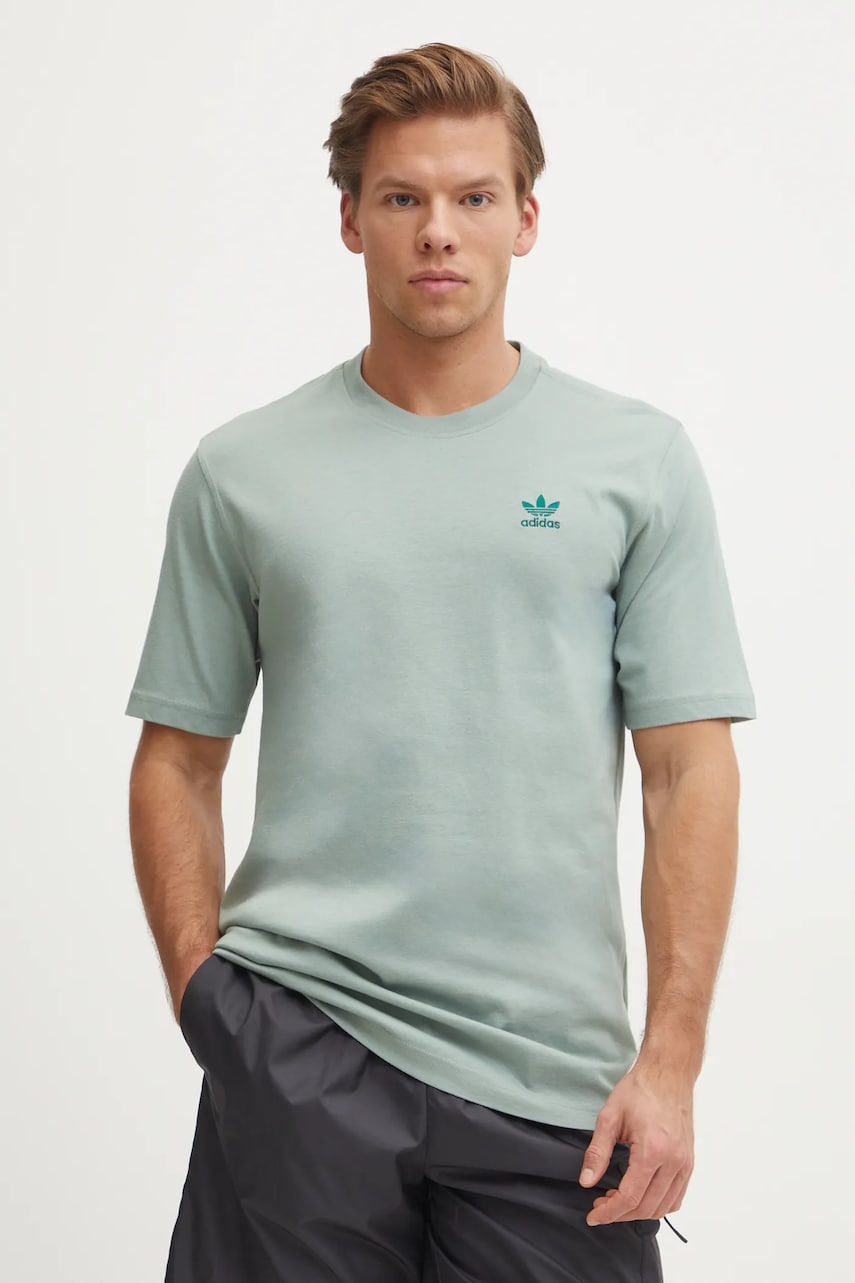 adidas Originals tricou din bumbac Trefoil barbati, culoarea verde, neted, JC9993 adidas Originals tricou din bumbac Trefoil barbati, culoarea verde, neted, JC9993