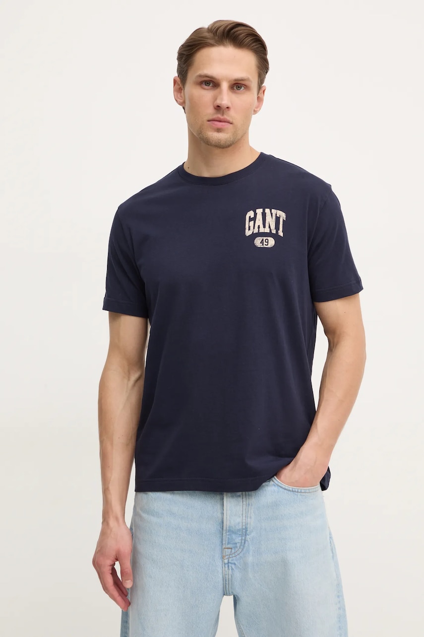 Gant tricou din bumbac barbati, culoarea albastru marin, cu imprimeu, 2003292