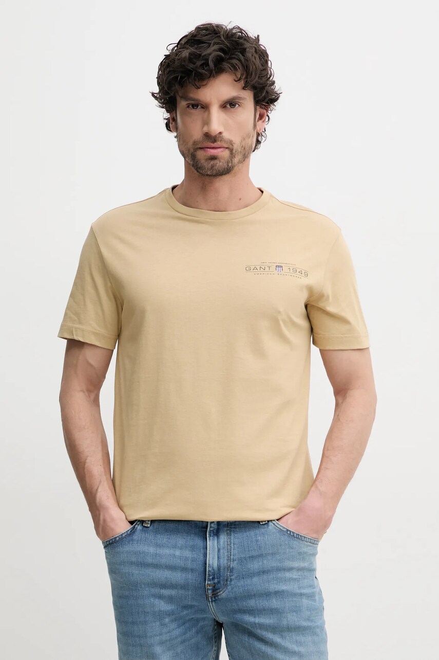 Gant tricou din bumbac barbati, culoarea verde, cu imprimeu, 2044017