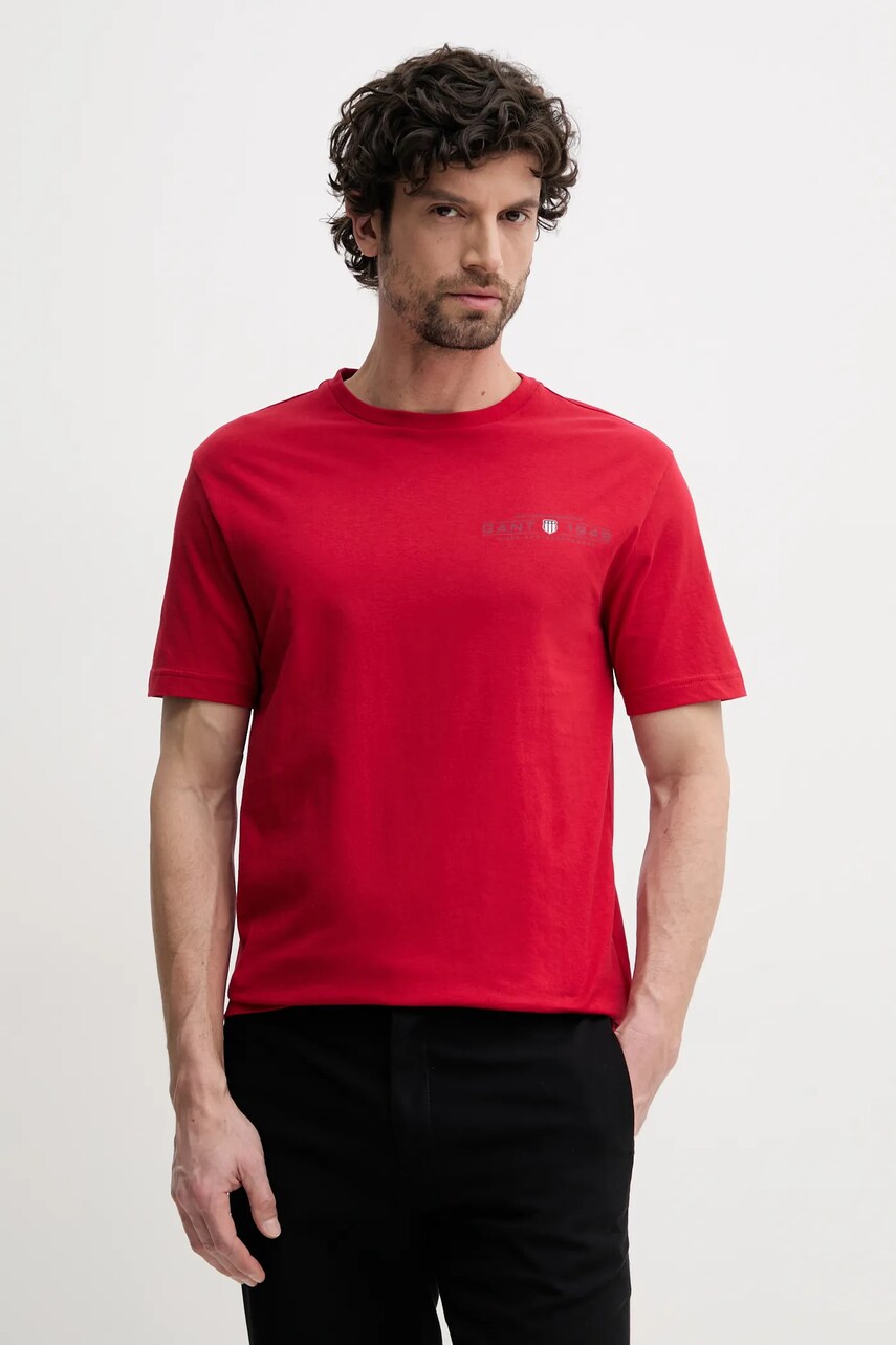 Gant tricou din bumbac barbati, culoarea rosu, cu imprimeu, 2044017