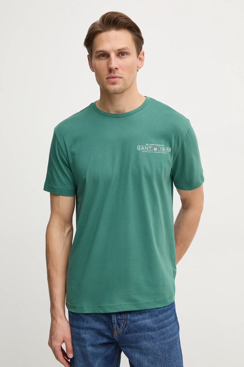 Gant tricou din bumbac barbati, culoarea verde, cu imprimeu, 2044017