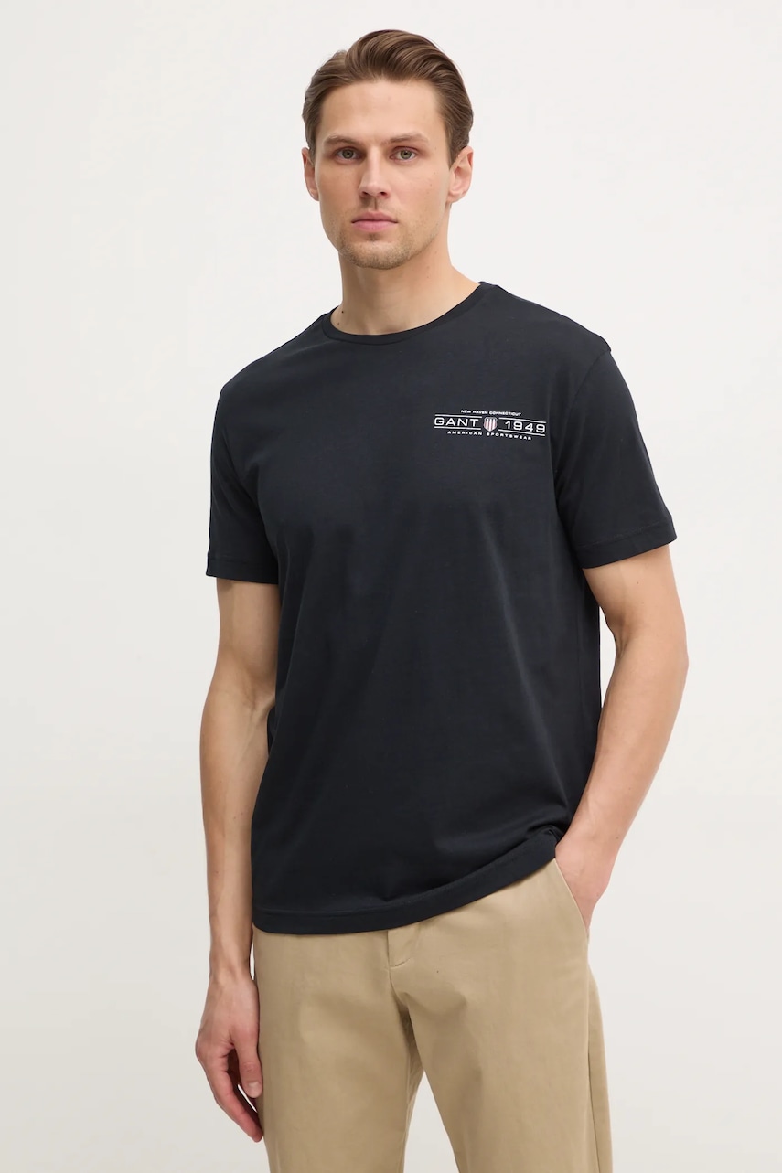 Gant tricou din bumbac barbati, culoarea negru, cu imprimeu, 2044017