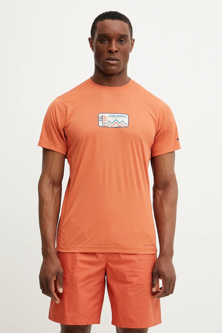 Columbia tricou sport Zero Rules culoarea portocaliu, cu imprimeu, 2118541 Columbia tricou sport Zero Rules culoarea portocaliu, cu imprimeu, 2118541