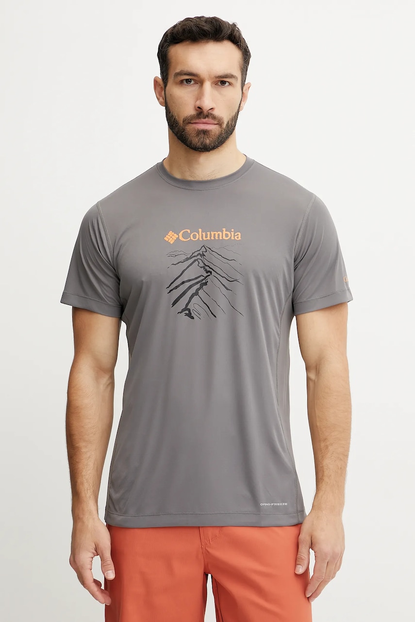 Columbia tricou sport Zero Rules culoarea gri, cu imprimeu, 2118541 Columbia tricou sport Zero Rules culoarea gri, cu imprimeu, 2118541