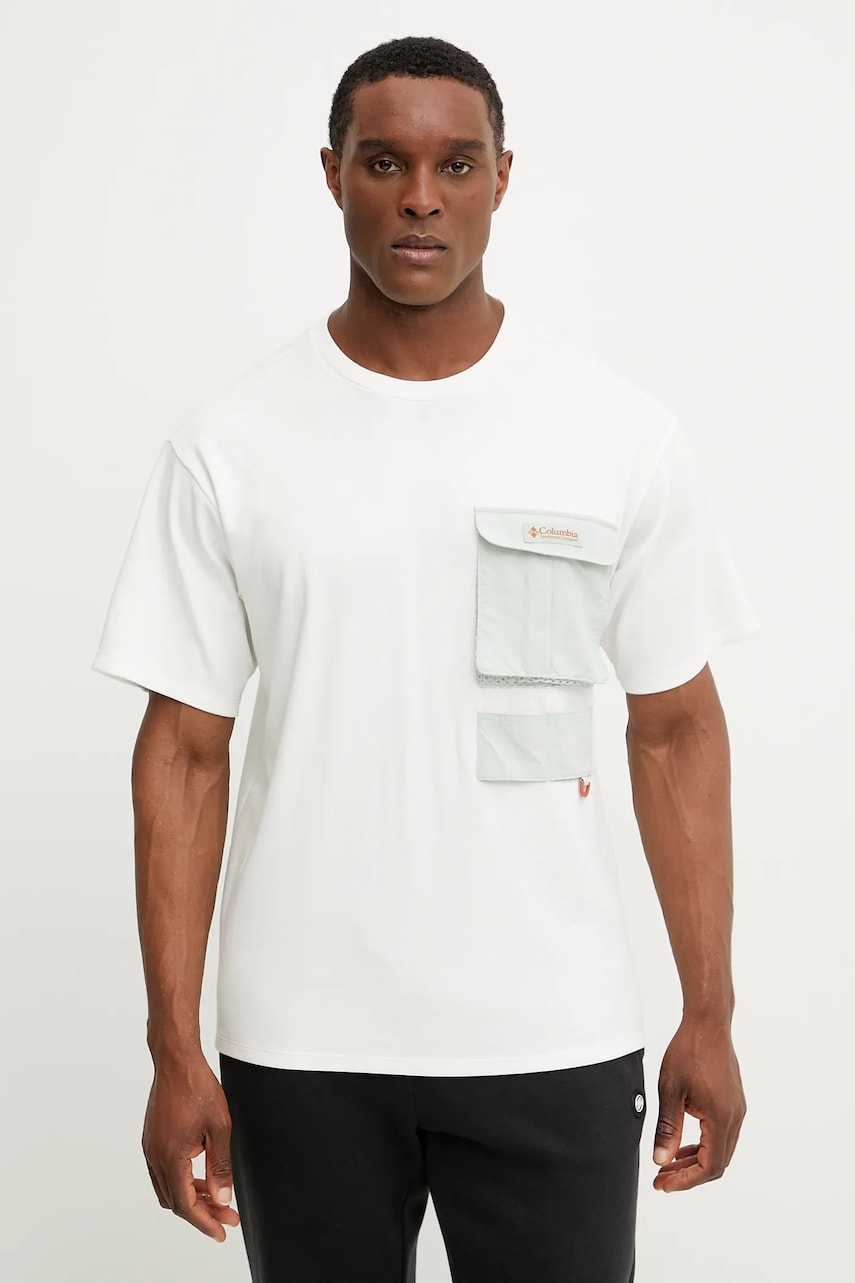 Columbia tricou Cove Beach bărbați, culoarea alb, cu imprimeu, 2126091 Columbia tricou Cove Beach bărbați, culoarea alb, cu imprimeu, 2126091