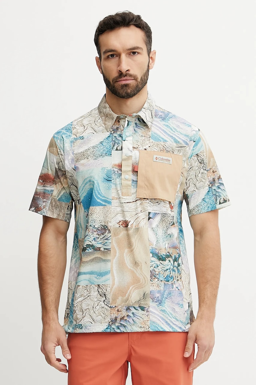Columbia tricou polo Cove Beach culoarea bej, cu imprimeu, 2126491 Columbia tricou polo Cove Beach culoarea bej, cu imprimeu, 2126491