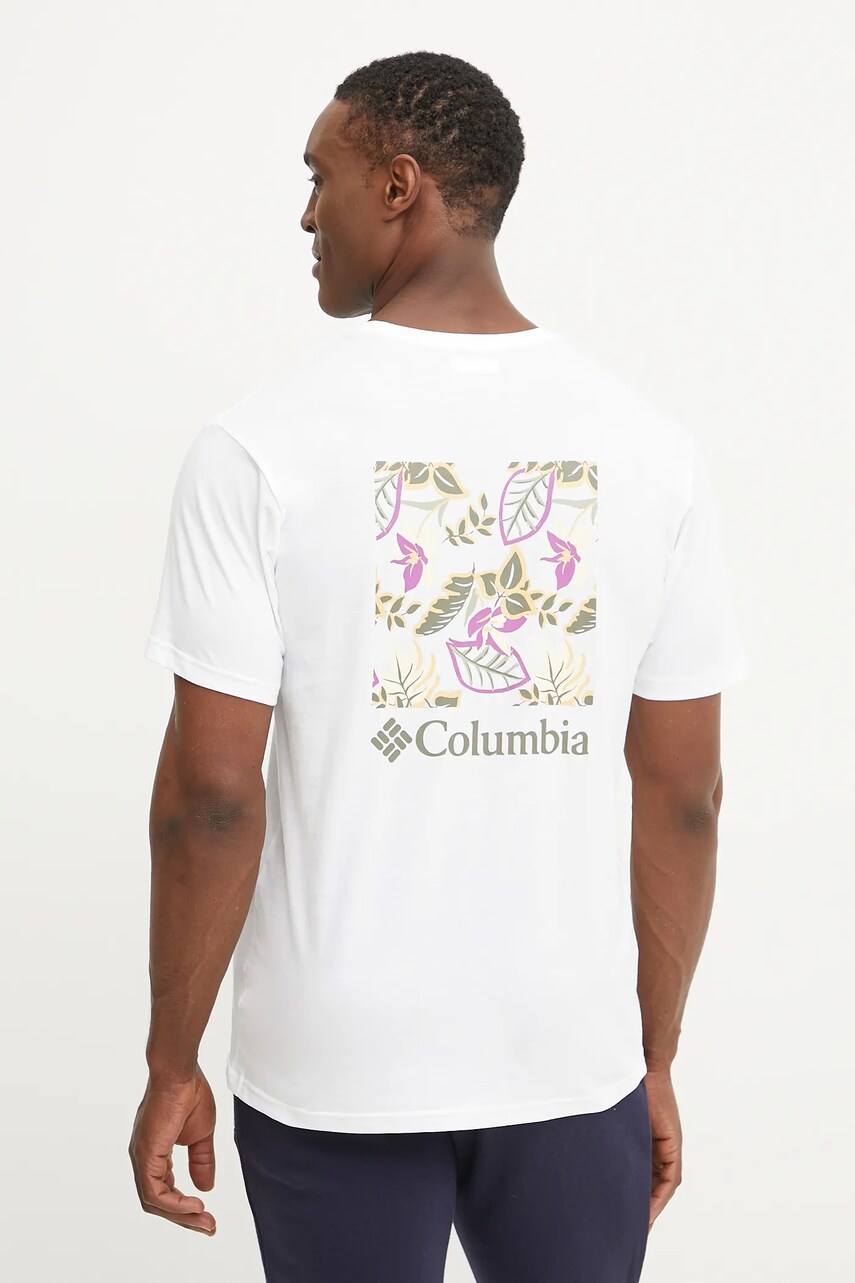 Columbia tricou din bumbac North Cascades barbati, culoarea alb, cu imprimeu, 1834041. Columbia tricou din bumbac North Cascades barbati, culoarea alb, cu imprimeu, 1834041.