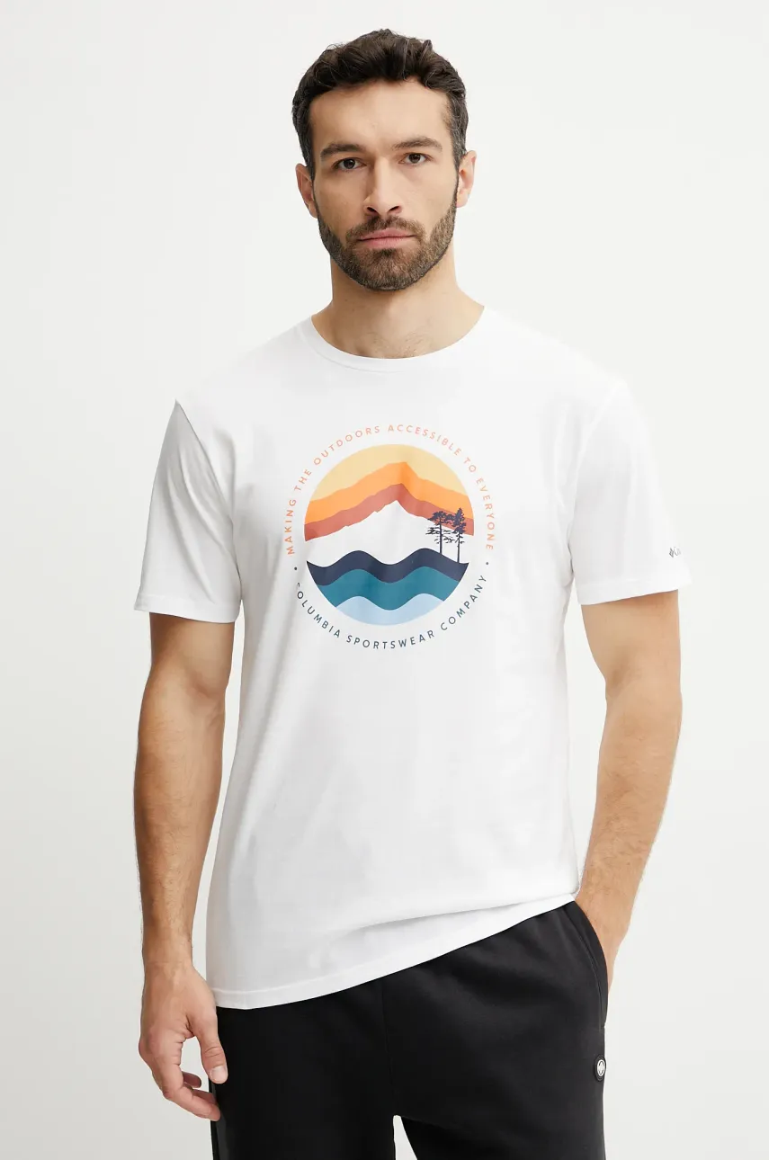 Columbia tricou din bumbac Path Lake barbati, culoarea alb, cu imprimeu, 1934814.