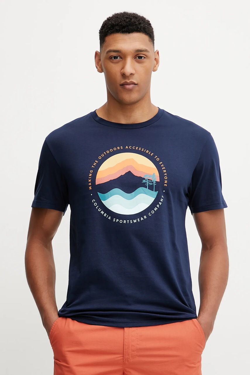 Columbia tricou din bumbac Path Lake barbati, culoarea bleumarin, cu imprimeu, 1934814.