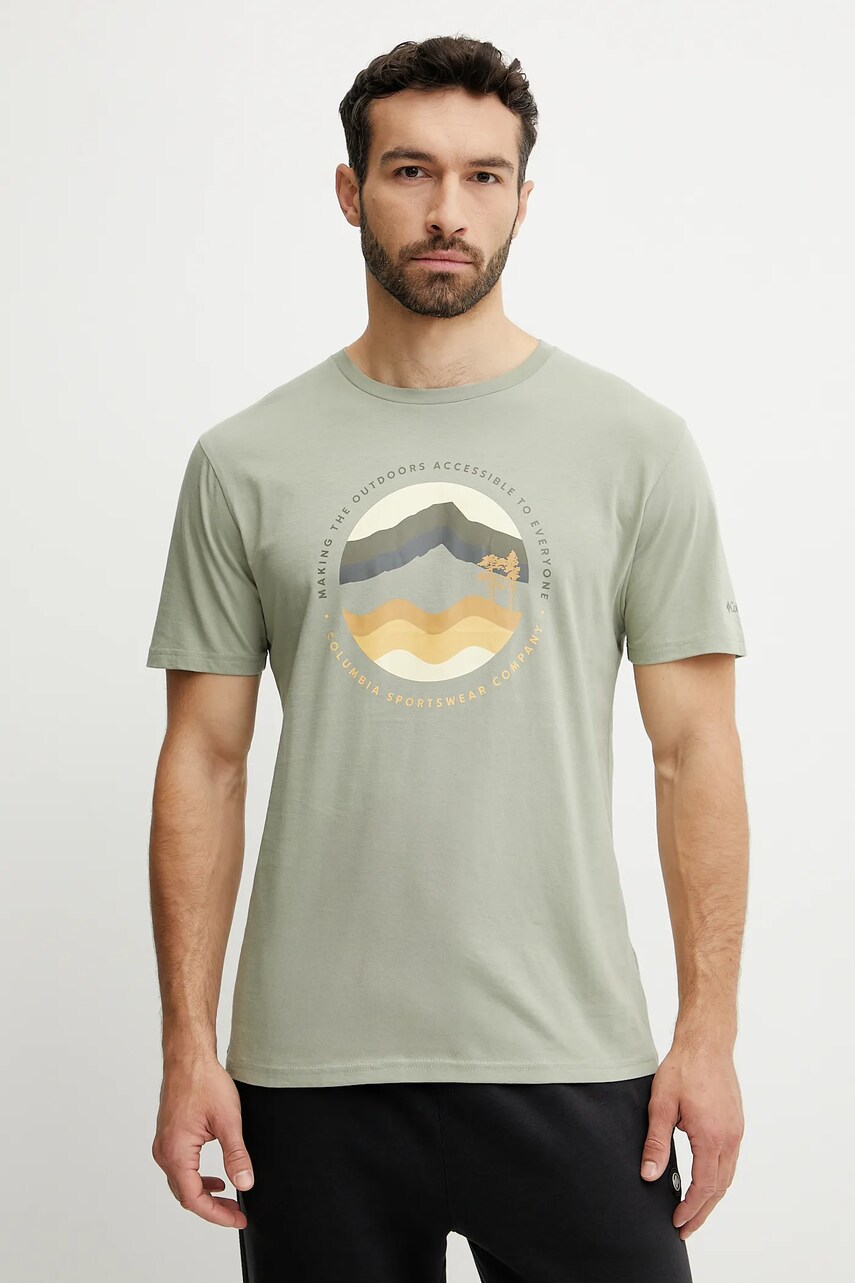 Columbia tricou din bumbac Path Lake barbati, culoarea verde, cu imprimeu, 1934814. Columbia tricou din bumbac Path Lake barbati, culoarea verde, cu imprimeu, 1934814.
