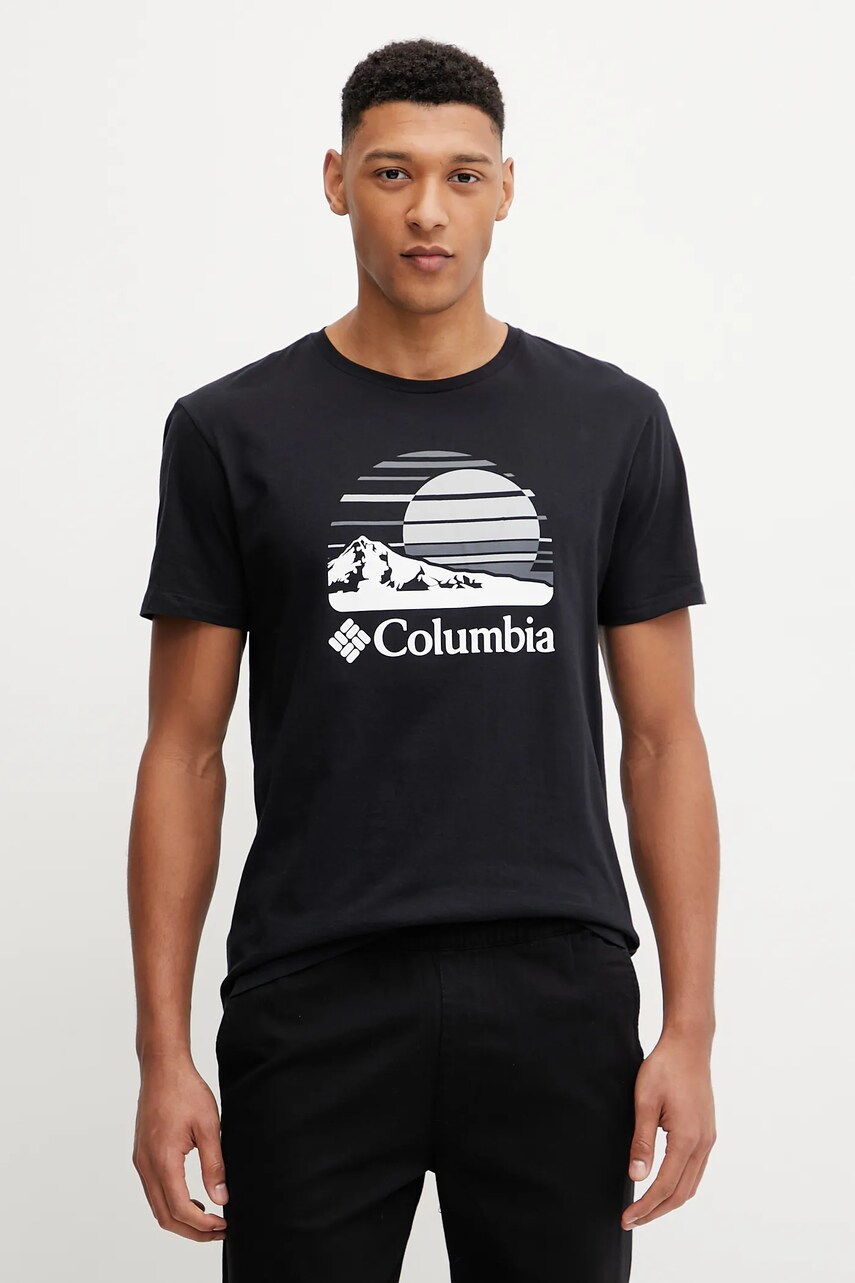 Columbia tricou din bumbac Path Lake barbati, culoarea negru, cu imprimeu, 1934814.