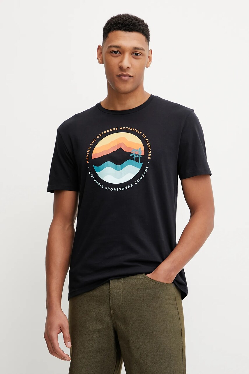 Columbia tricou din bumbac Path Lake barbati, culoarea negru, cu imprimeu, 1934814. Columbia tricou din bumbac Path Lake barbati, culoarea negru, cu imprimeu, 1934814.