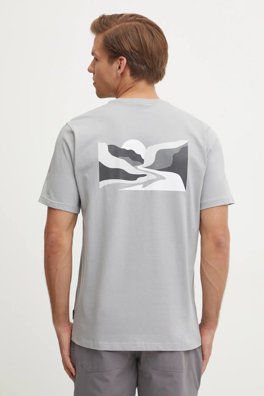 Columbia tricou din bumbac Explorers Canyon barbati, culoarea gri, cu imprimeu, 2036451. Columbia tricou din bumbac Explorers Canyon barbati, culoarea gri, cu imprimeu, 2036451.