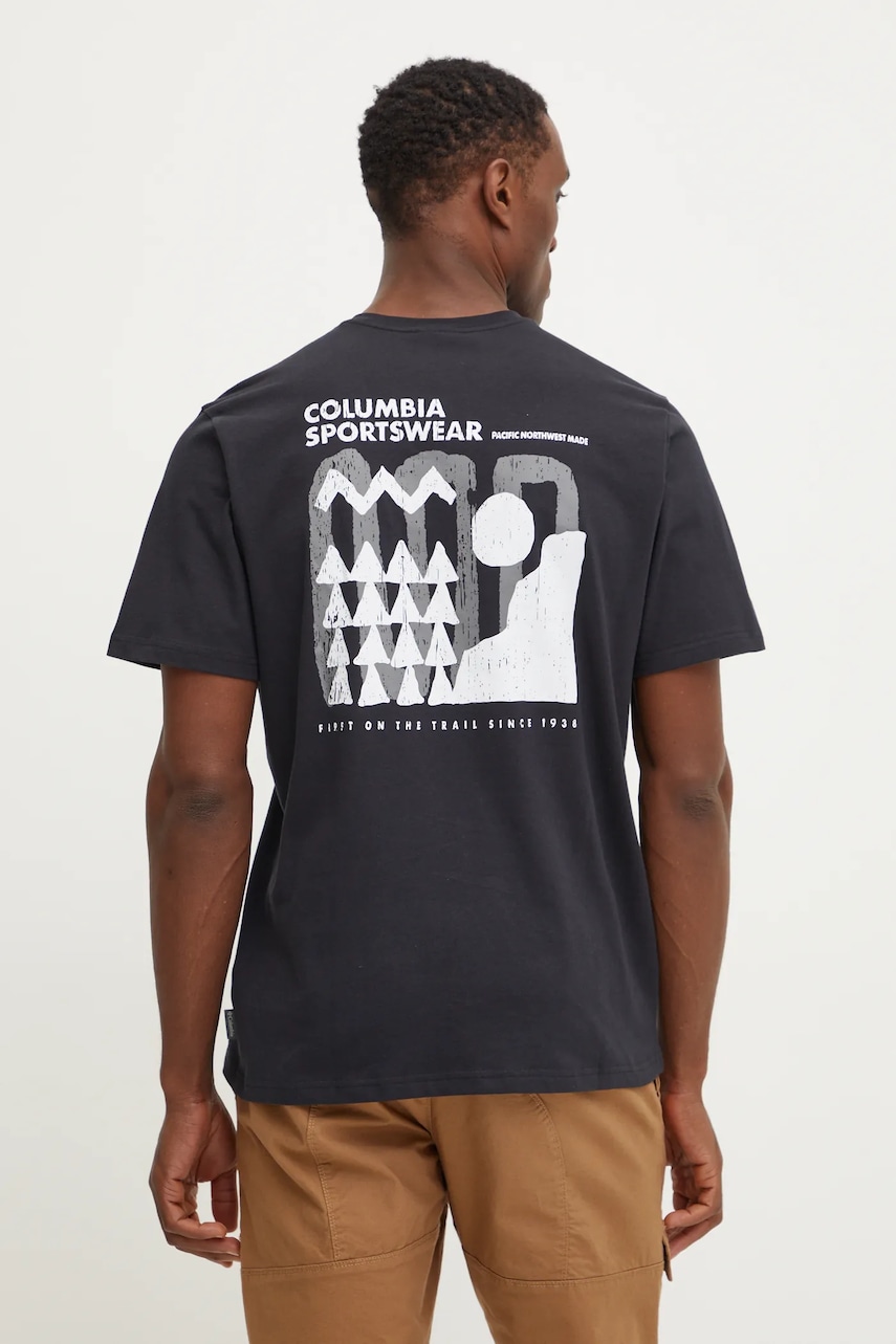 Columbia tricou din bumbac Explorers Canyon barbati, culoarea negru, cu imprimeu, 2036451. Columbia tricou din bumbac Explorers Canyon barbati, culoarea negru, cu imprimeu, 2036451.
