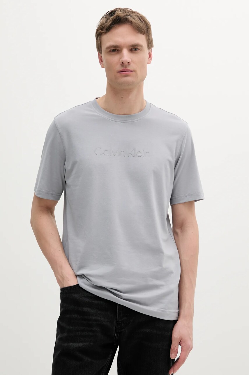Levně Tričko Calvin Klein Performance pánské, šedá barva, s aplikací, LVGMS5K182