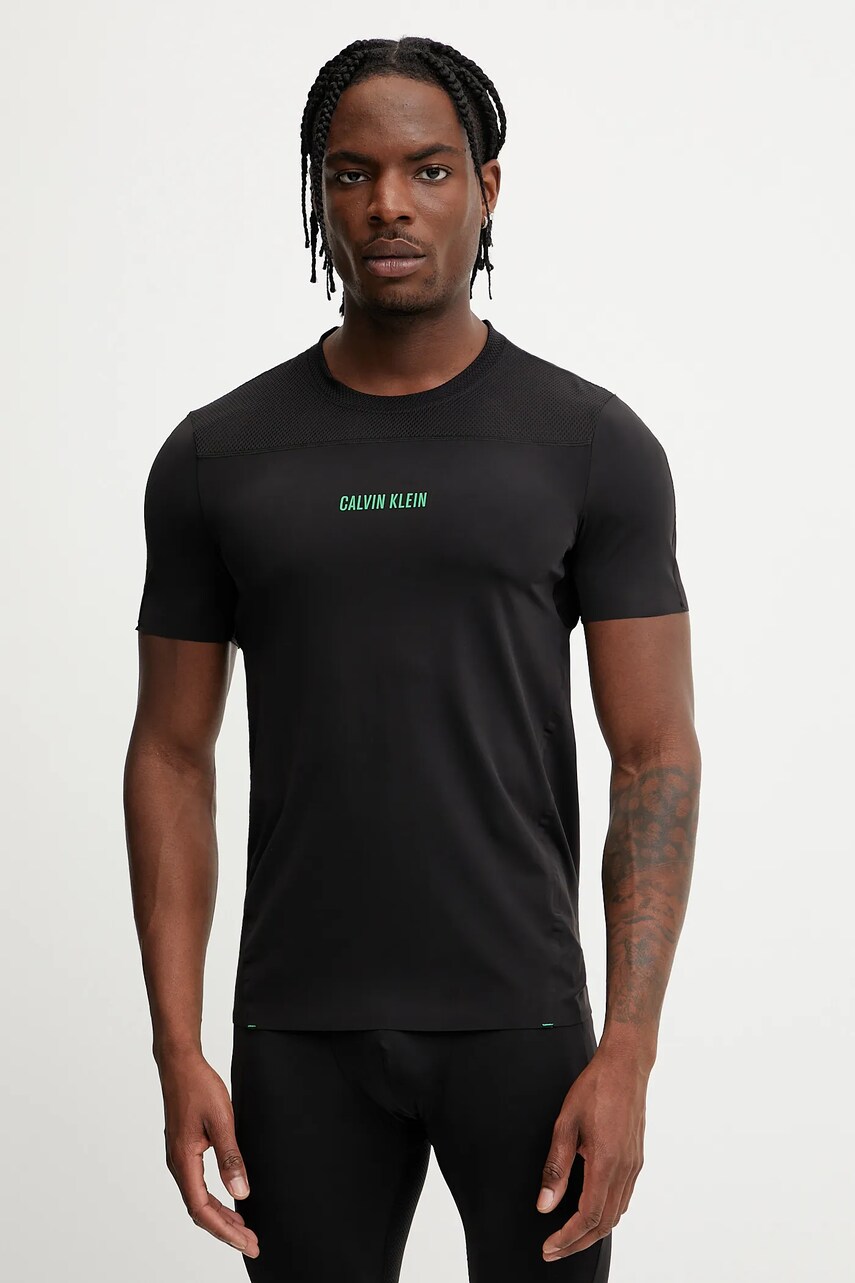 Levně Tréninkové tričko Calvin Klein Performance pánské, černá barva, s potiskem, LVGMS5K188