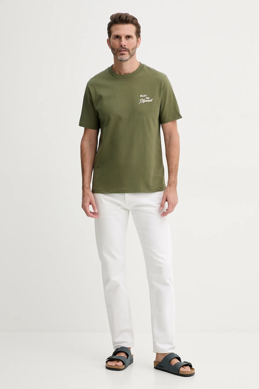 Хлопковая футболка United Colors of Benetton мужская цвет зелёный с аппликацией 34BNU10AP Хлопковая футболка United Colors of Benetton мужская цвет зелёный с аппликацией 34BNU10AP