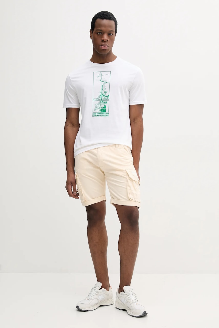 Хлопковая футболка United Colors of Benetton мужская цвет белый с принтом 3I1XU10A4 Хлопковая футболка United Colors of Benetton мужская цвет белый с принтом 3I1XU10A4