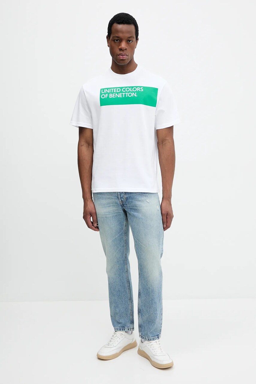 Хлопковая футболка United Colors of Benetton мужская цвет белый с принтом 3BL0U10A2 Хлопковая футболка United Colors of Benetton мужская цвет белый с принтом 3BL0U10A2