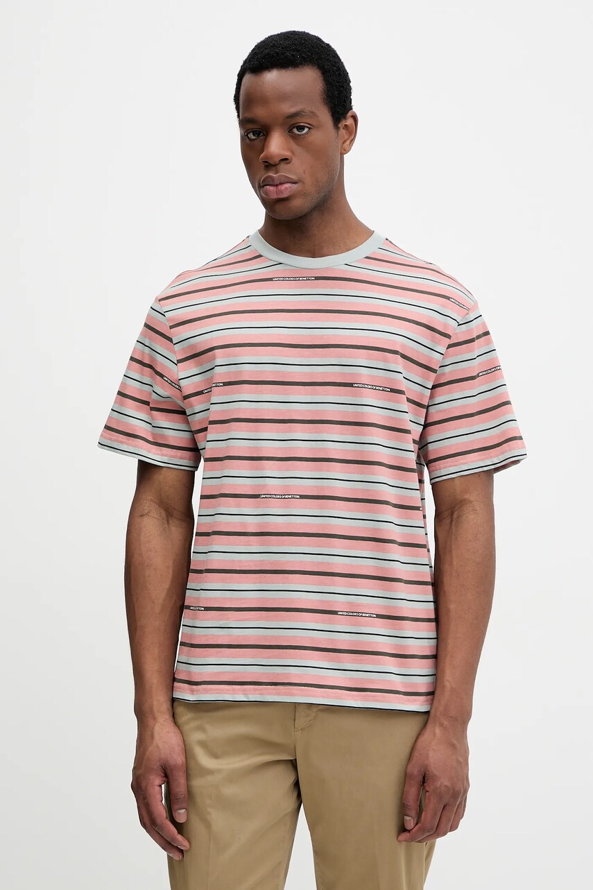United Colors of Benetton tricou din bumbac barbati, culoarea portocaliu, cu imprimeu, 30CXU10A0