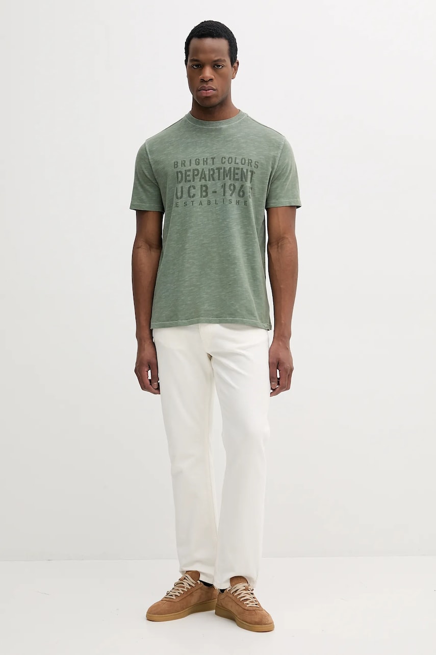 Хлопковая футболка United Colors of Benetton мужская цвет зелёный с принтом 3F98U109Y Хлопковая футболка United Colors of Benetton мужская цвет зелёный с принтом 3F98U109Y