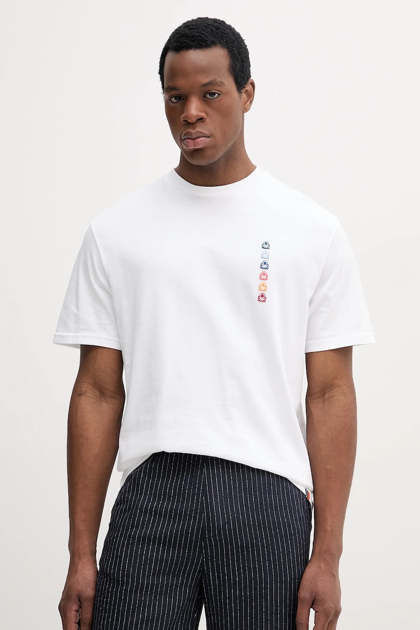 United Colors of Benetton tricou din bumbac barbati, culoarea alb, cu imprimeu, 3BL0U10A1 United Colors of Benetton tricou din bumbac barbati, culoarea alb, cu imprimeu, 3BL0U10A1