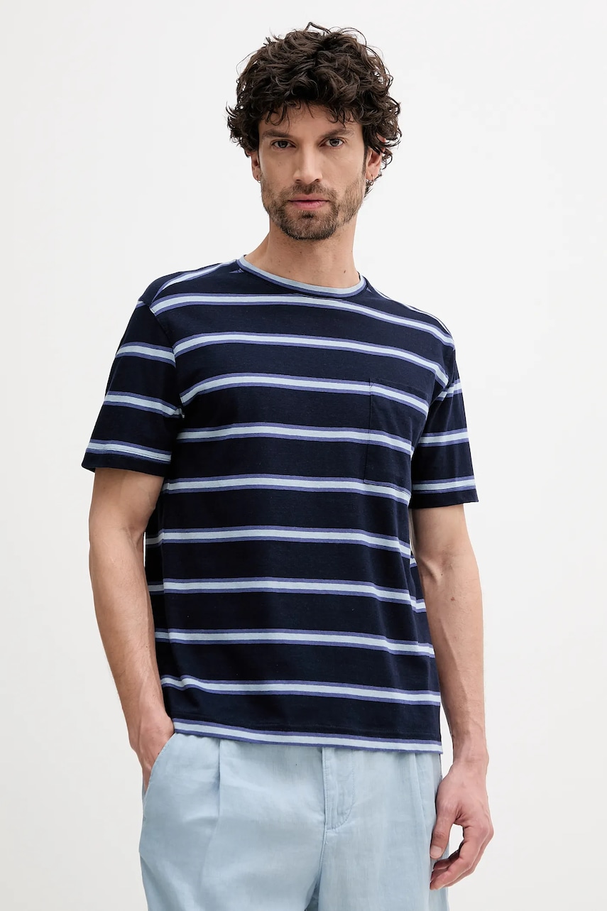 United Colors of Benetton tricou din amestec de in culoarea bleumarin, cu imprimeu, 32UZU10A7