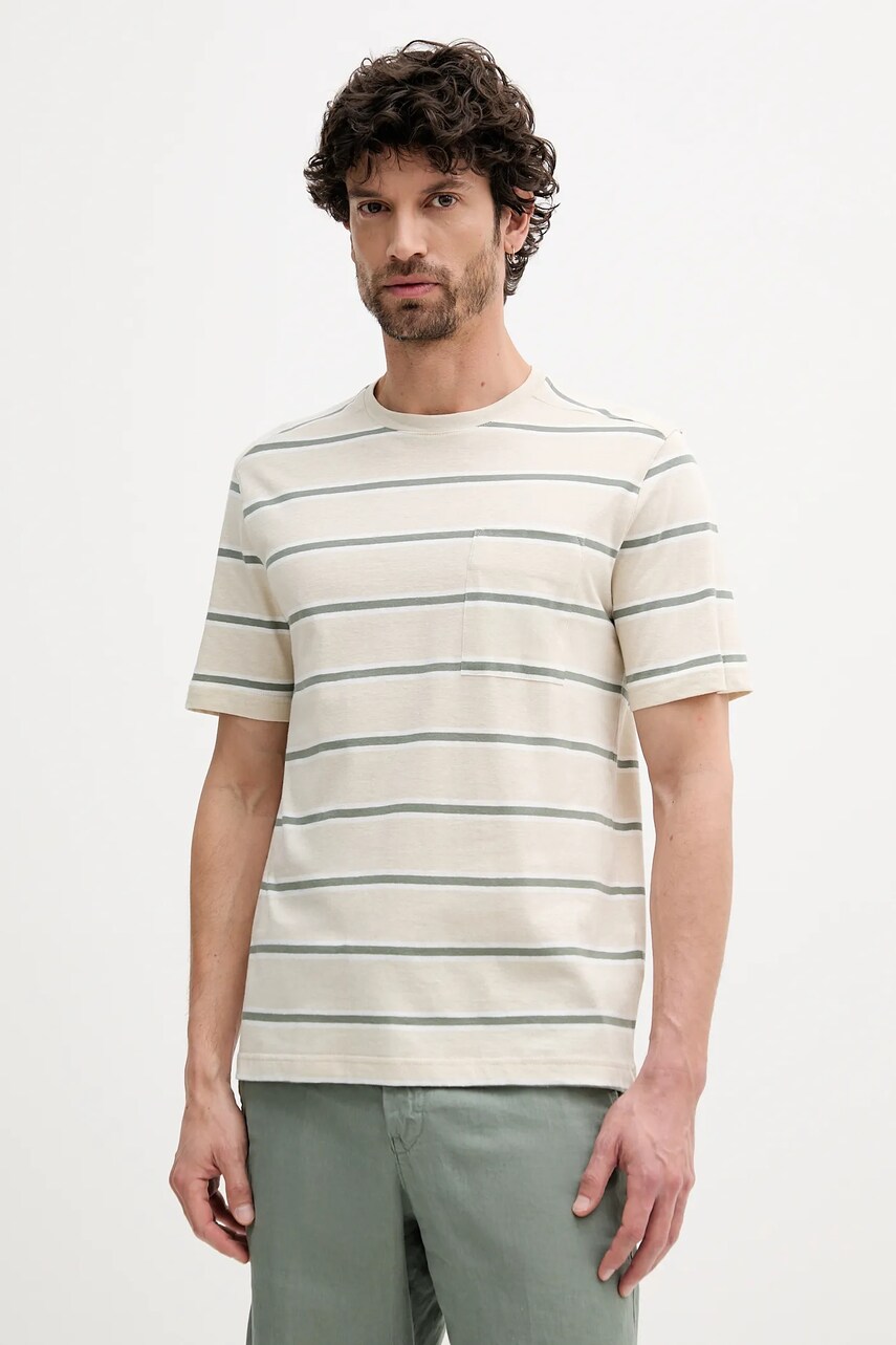 United Colors of Benetton tricou din amestec de in culoarea bej, cu imprimeu, 32UZU10A7
