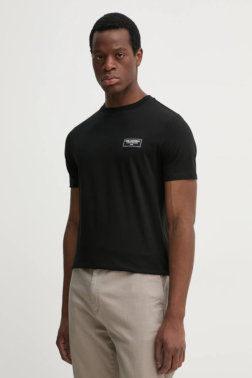 Karl Lagerfeld tricou din bumbac barbati, culoarea negru, neted, 552224.755052 Karl Lagerfeld tricou din bumbac barbati, culoarea negru, neted, 552224.755052