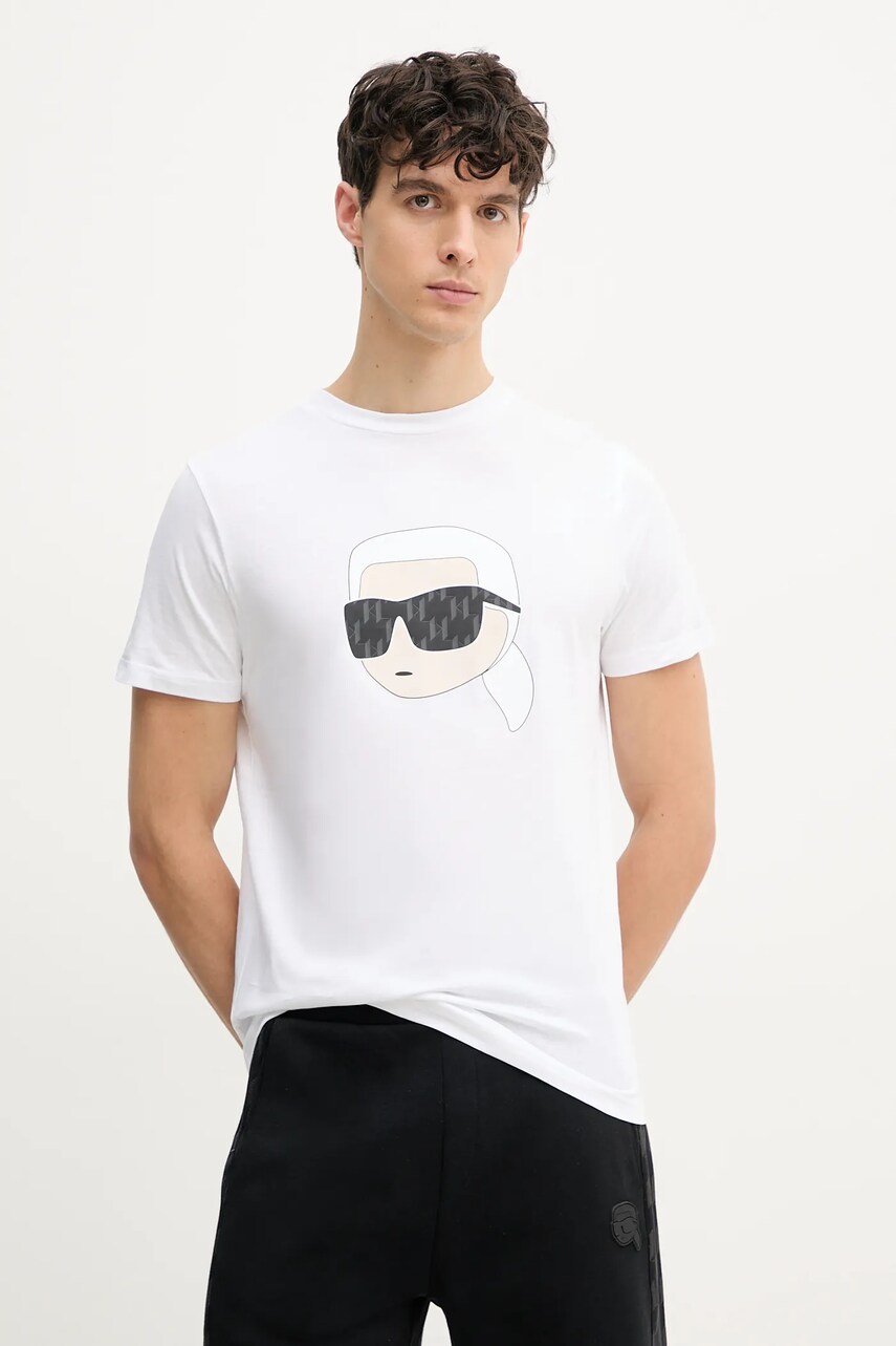 Karl Lagerfeld tricou din bumbac bărbați, culoarea alb, cu imprimeu, 552251.755073