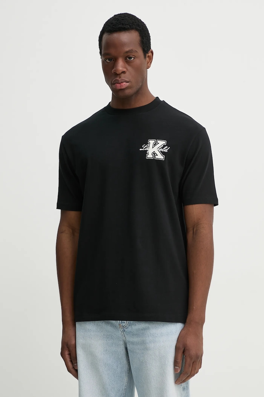 Karl Lagerfeld tricou din bumbac bărbați, culoarea negru, cu imprimeu, 552221.755148 Karl Lagerfeld tricou din bumbac bărbați, culoarea negru, cu imprimeu, 552221.755148