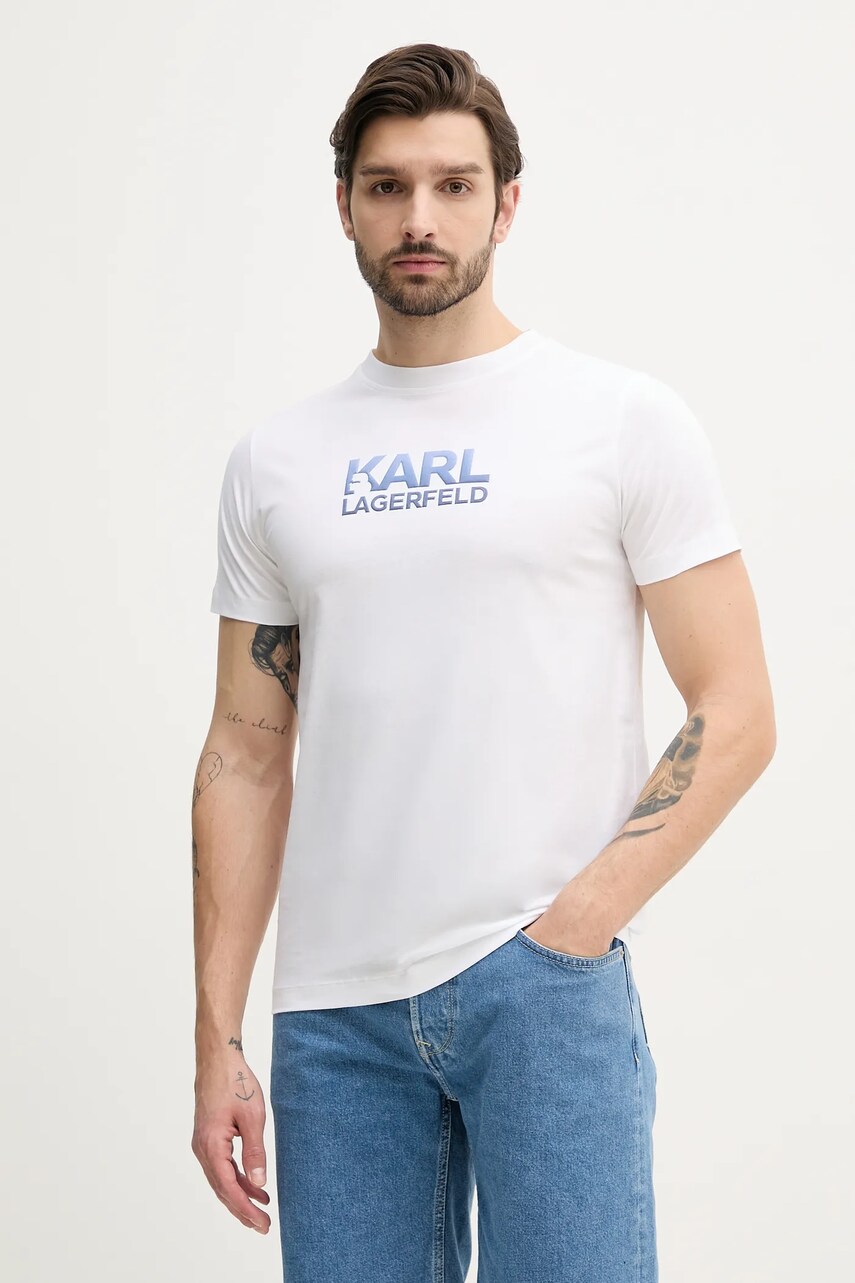 Levně Bavlněné tričko Karl Lagerfeld bílá barva, s aplikací, 552241.755064