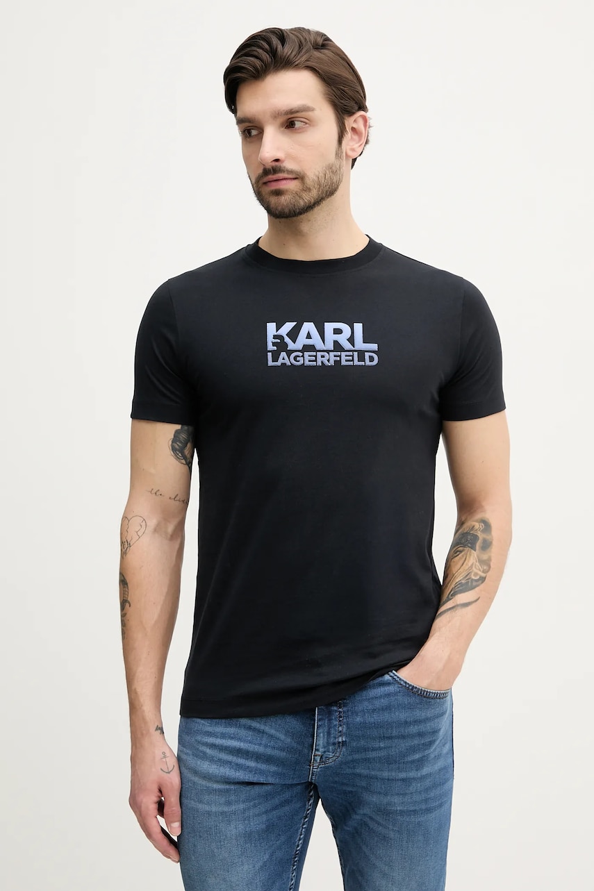 Levně Bavlněné tričko Karl Lagerfeld tmavomodrá barva, s aplikací, 552241.755064