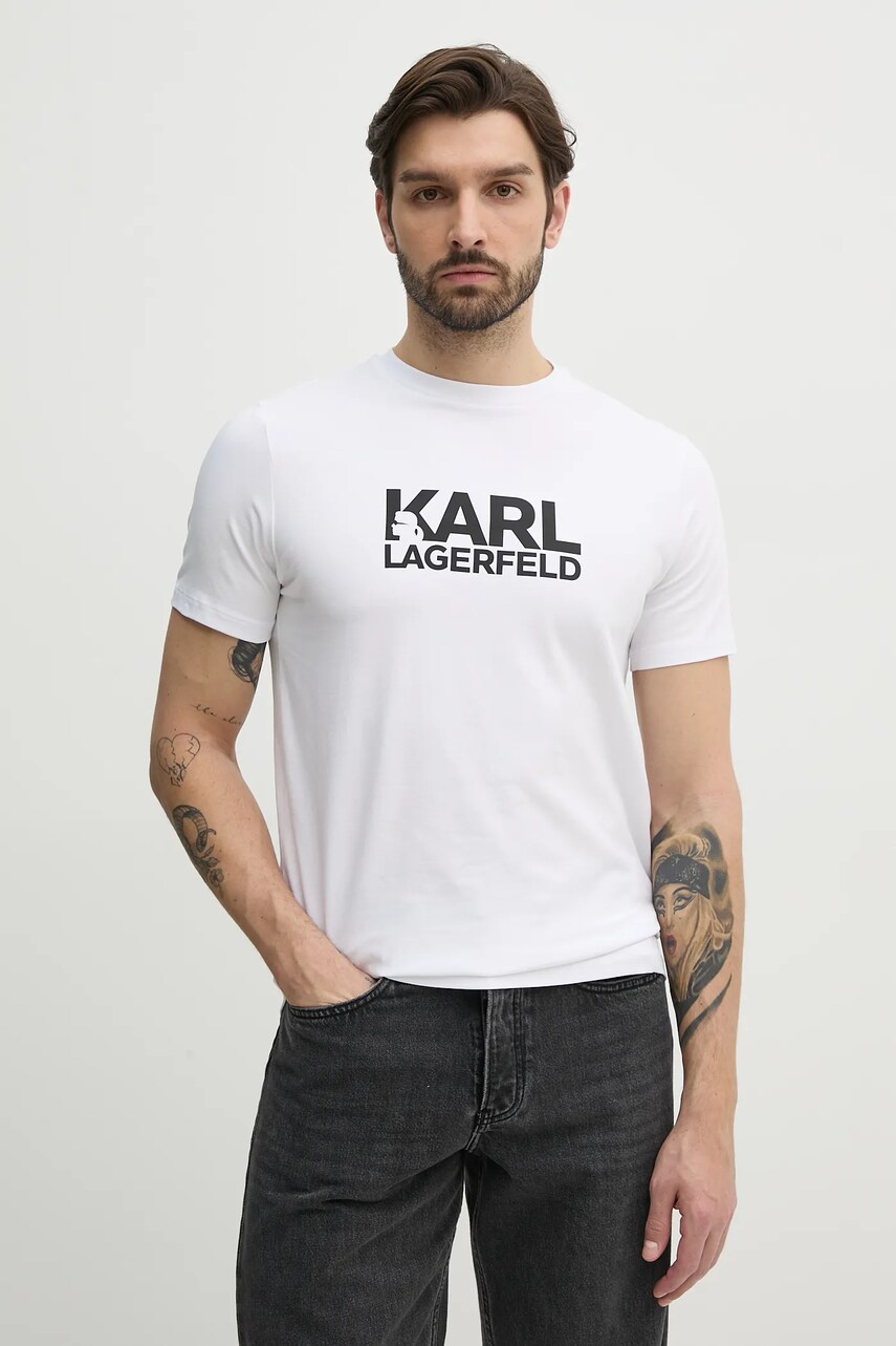 Karl Lagerfeld tricou barbati, culoarea alb, cu imprimeu, 552235.755087