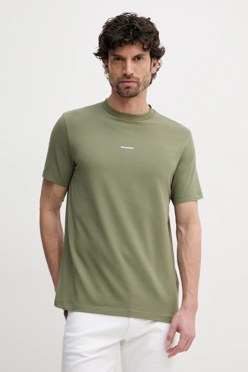 Karl Lagerfeld tricou barbati, culoarea verde, neted, 552235.755030