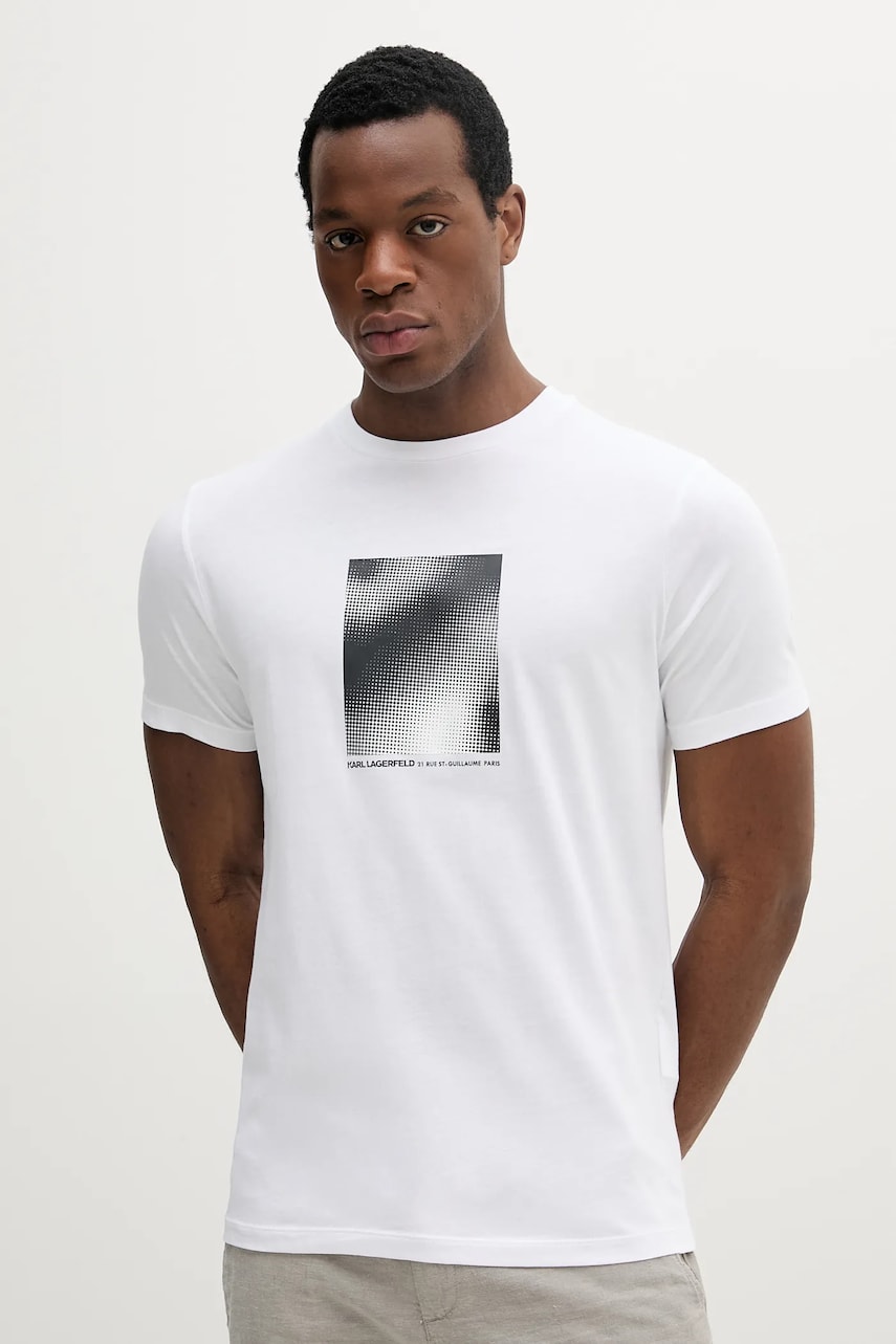 Karl Lagerfeld tricou din bumbac culoarea alb, cu imprimeu, 552224.755038 Karl Lagerfeld tricou din bumbac culoarea alb, cu imprimeu, 552224.755038