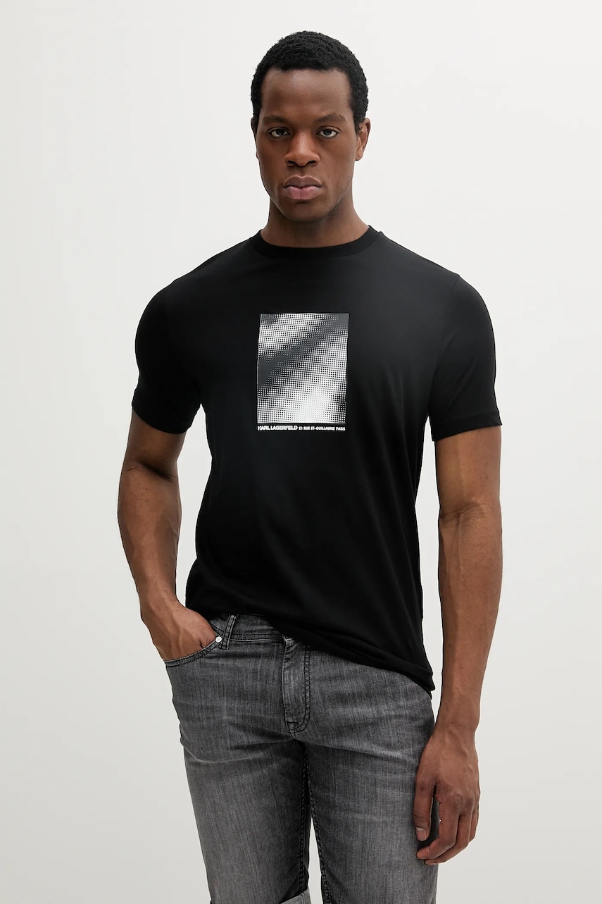 Karl Lagerfeld tricou din bumbac culoarea negru, cu imprimeu, 552224.755038 Karl Lagerfeld tricou din bumbac culoarea negru, cu imprimeu, 552224.755038